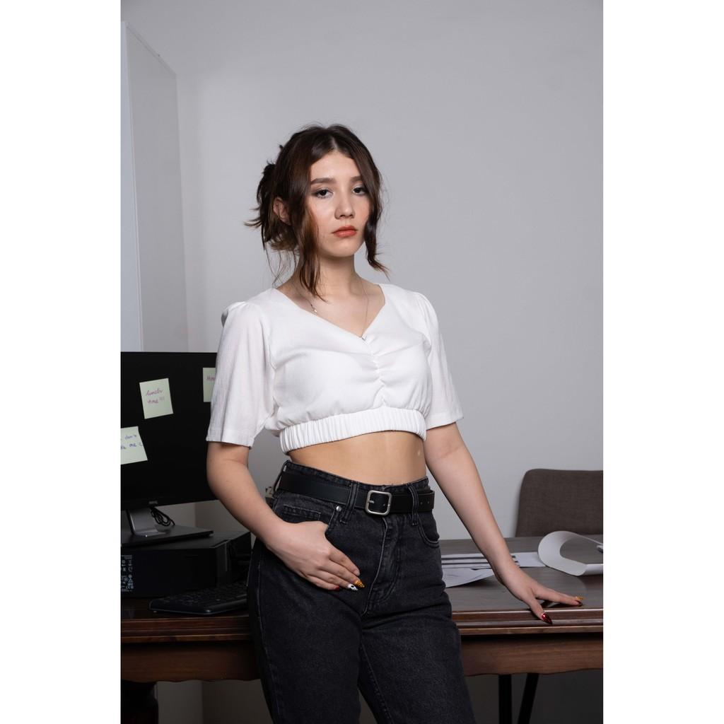 Áo sơmi Blouse Croptop-White