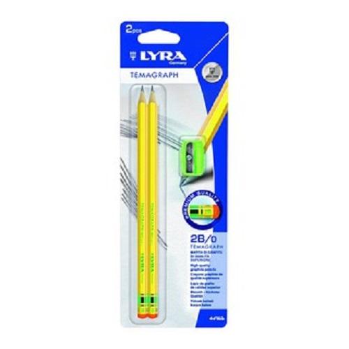 Vì 2 Bút chì đen LYRA Temagraph B/1 - 2B/0 kèm gọt chì nhập khẩu Đức 012705/07