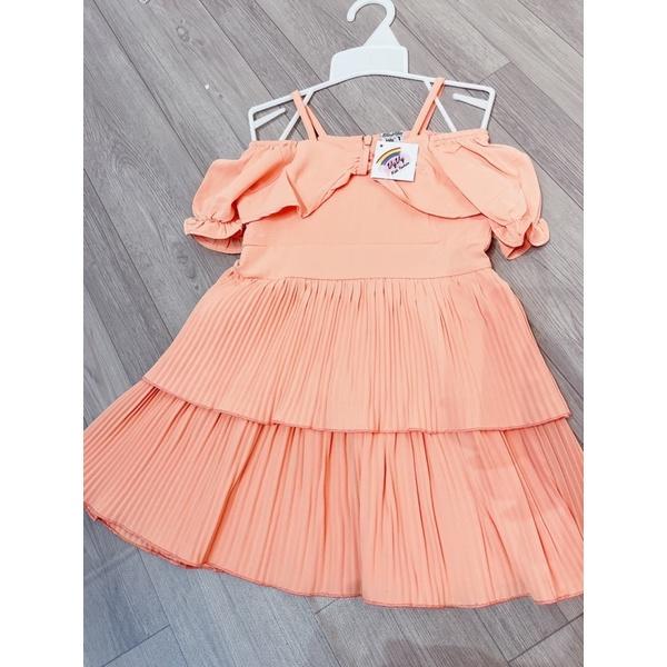 Đầm bé gái, váy bé gái nơ hồng dập ly thời trang VyVy Kids Fashion
