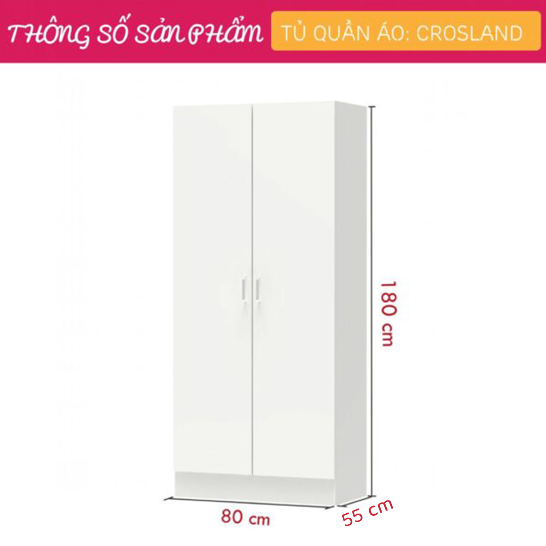 Tủ quần áo gỗ hiện đại SMLIFE Crosland | Gỗ MDF dày 17mm chống ẩm | D80xR55xC180cm