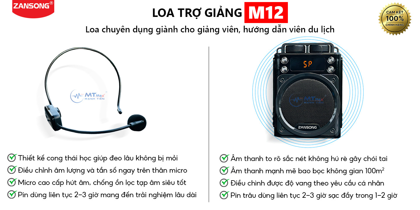 Máy Trợ Giảng Chính Hãng Zansong M12 - Loa Trợ Giảng Không Dây Cao Cấp Set Tần Số Echo Ghi Âm Trực Tiếp Giá Rẻ Nhất 2024 hàng chính hãng