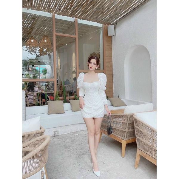 Đầm body tay phồng xếp ly