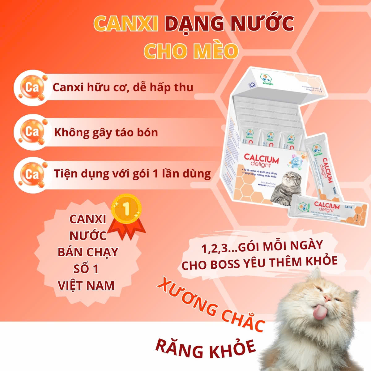 BOSSEN - Calcium Delight for cat Bổ Sung Canxi và Khoáng cho Mèo - Hộp 20 gói 2.5ml