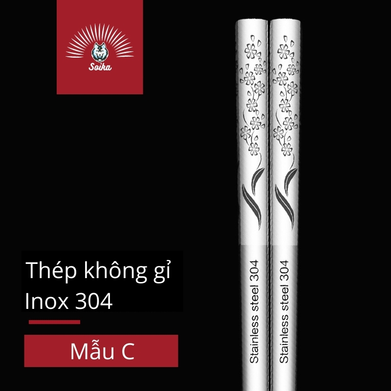 Đũa Vuông Inox 304 Chống Trượt Soika - Hộp 10 Đôi