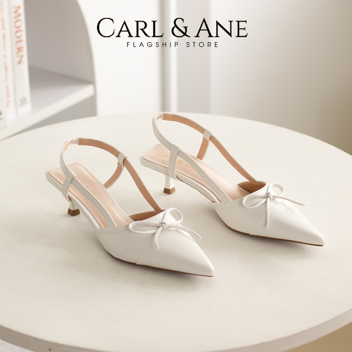 Carl & Ane - Giày cao gót nhọn công sở cao gót bít mũi có quai chéo màu đen _ CL035