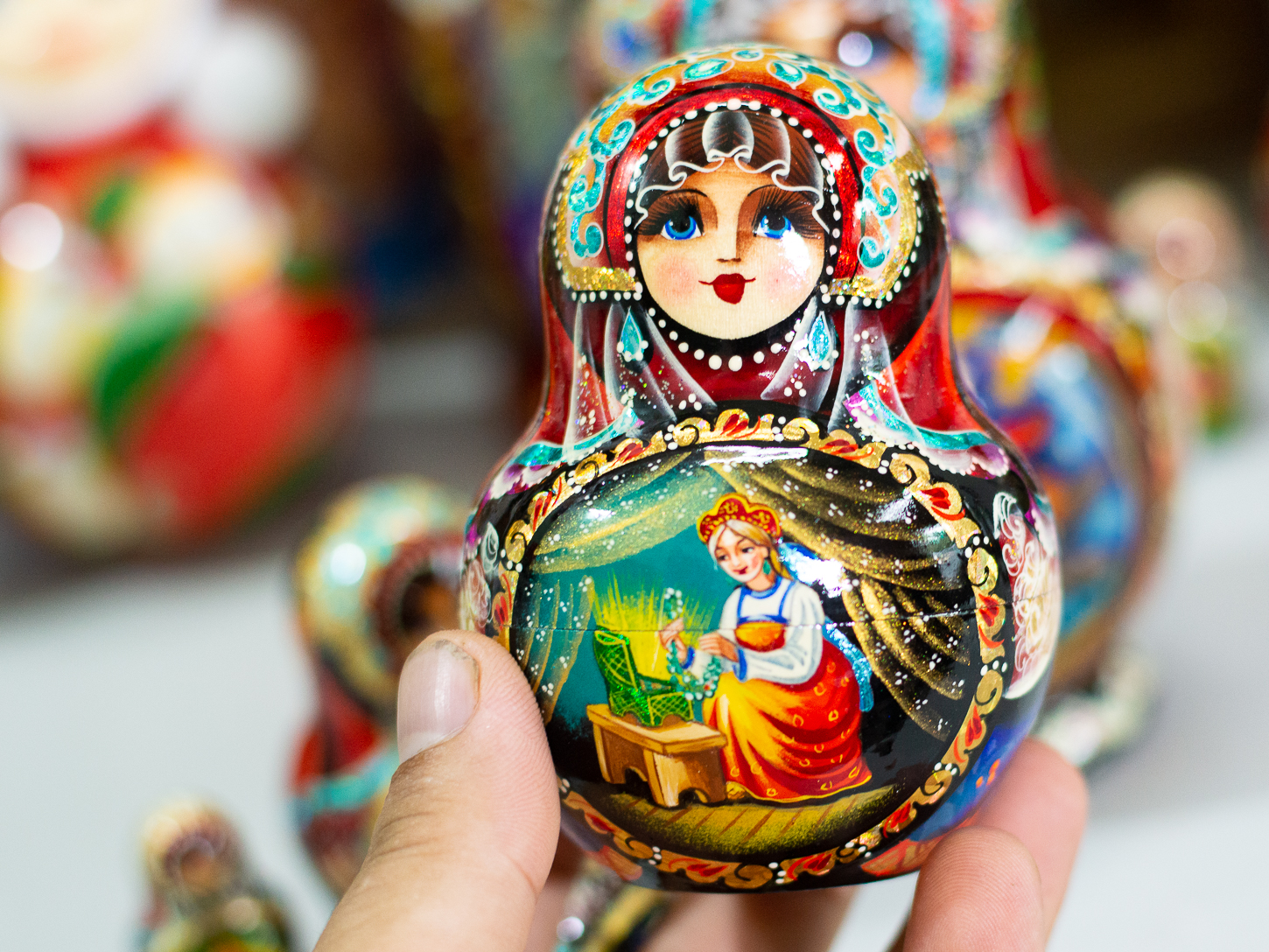 BỘ BÚP BÊ NGA CAO CẤP MATRYOSHKA 5 LỚP 15CM "CỔ TÍCH CHÀNG IVAN VÀ SÓI XÁM" CỰC ĐẸP VÀ SANG TRỌNG