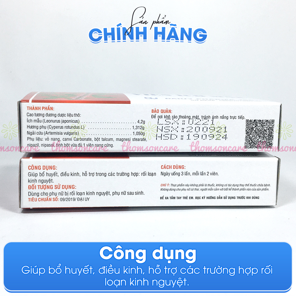Viên uống Ích Mẫu Hộp 20 viên - Bổ huyết Điều Kinh giảm rối loạn kinh nguyệt Đ.Y