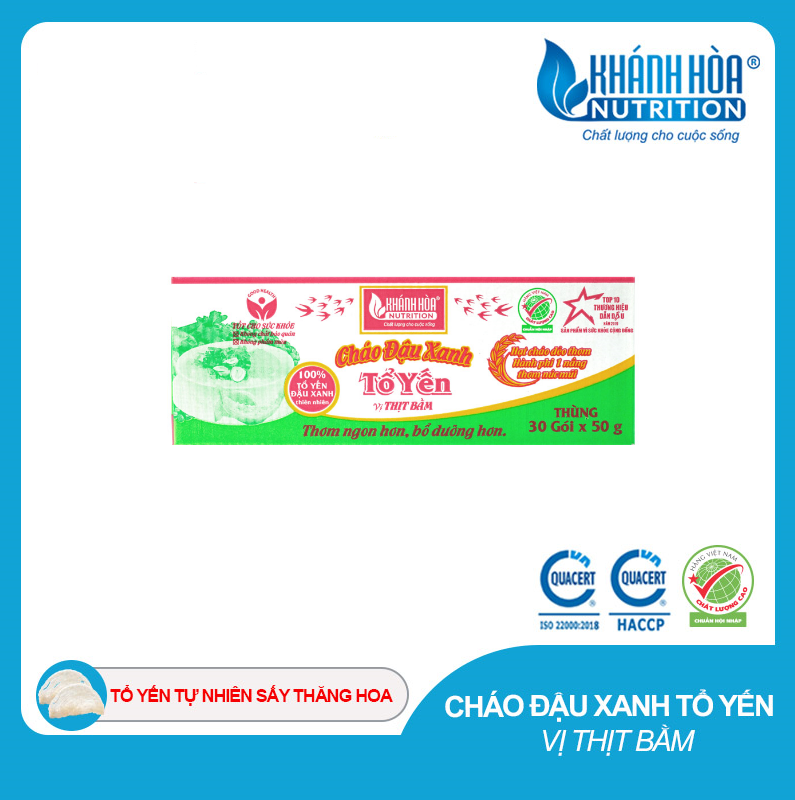 Cháo Tổ Yến Đậu Xanh Vị Thịt Bằm Khánh Hòa Nutrition - Thùng 30 gói x 50g