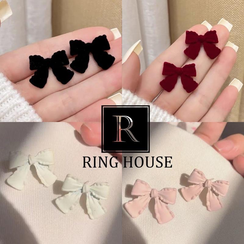 Bông Tai Khuyên Tai Nữ Nơ Xinh Đỏ Đen Trắng Hồng