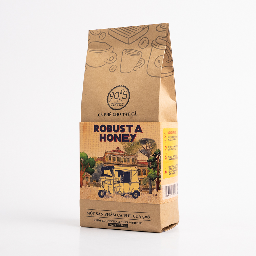 Cà Phê Robusta Honey Rang Xay Nguyên Chất - Dạng Bột - 90S Coffee Vietnam - 100% Cà Phê Sạch Cao Cấp