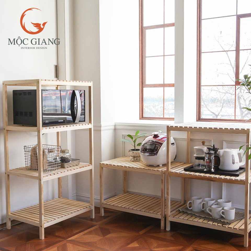 Kệ Lò Vi Sóng 3 Tầng Gỗ Thông - Kệ Gỗ Decor Trang Trí 3 Tầng - Nội Thất Mộc Giang