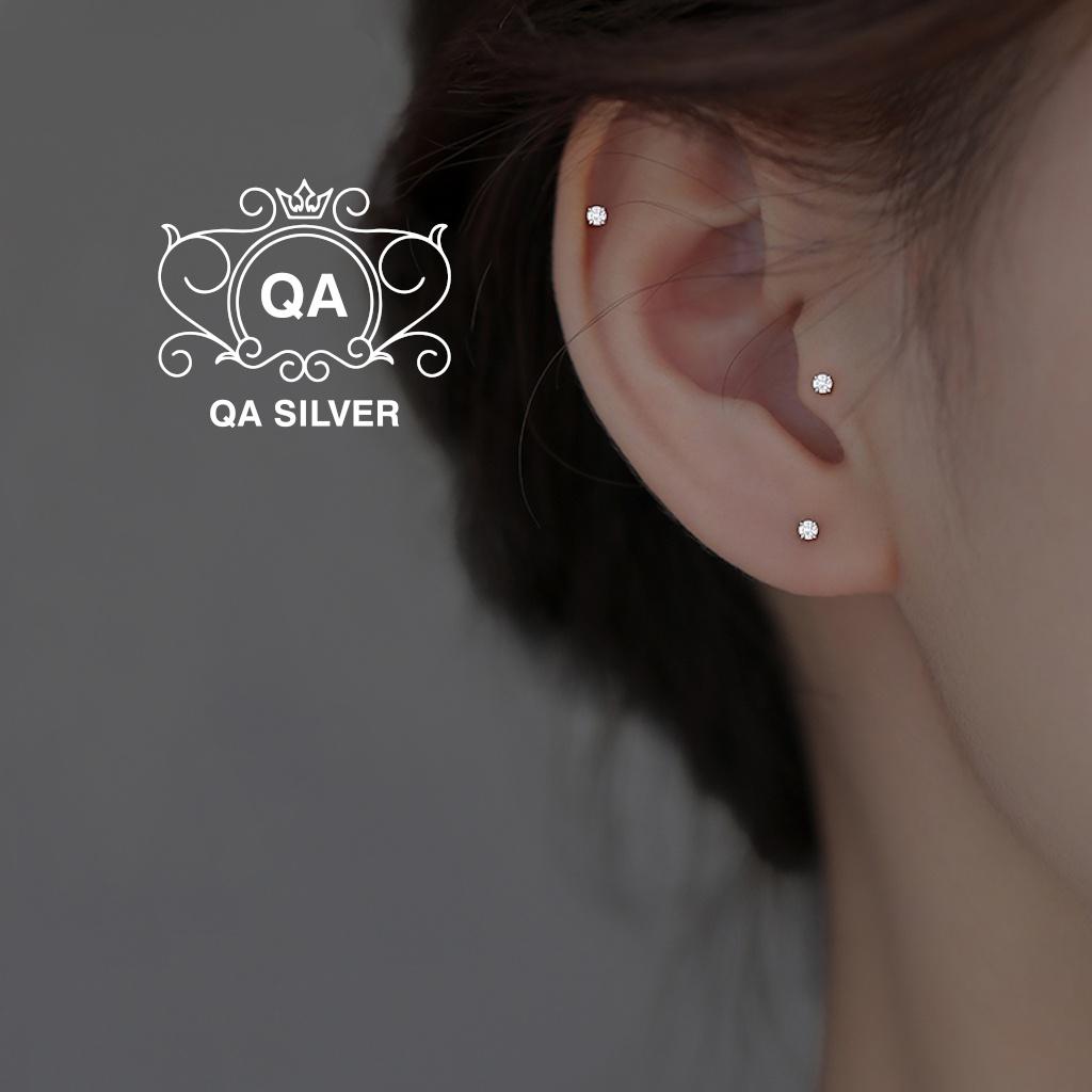 Bông tai bạc 925 nụ đá nhỏ nam nữ 4 chấu khuyên mini trắng đen xanh S925 MINIMAL Silver Earrings QA SILVER EA200603