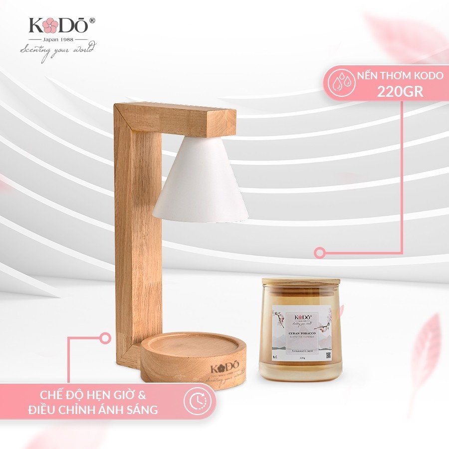 Đèn Đốt Nến Thơm Không Khói Kodo Aromalite Phong Cách Nhật Bản,Thiết Kế Đế Gỗ, Có Nút Điều Chỉnh Độ Sáng