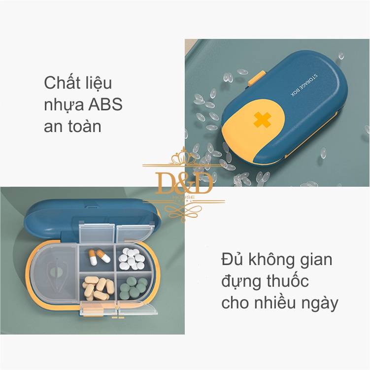 Hộp đựng thuốc du lịch nhiều ngăn tích hợp dao cắt thuốc tiện lợi