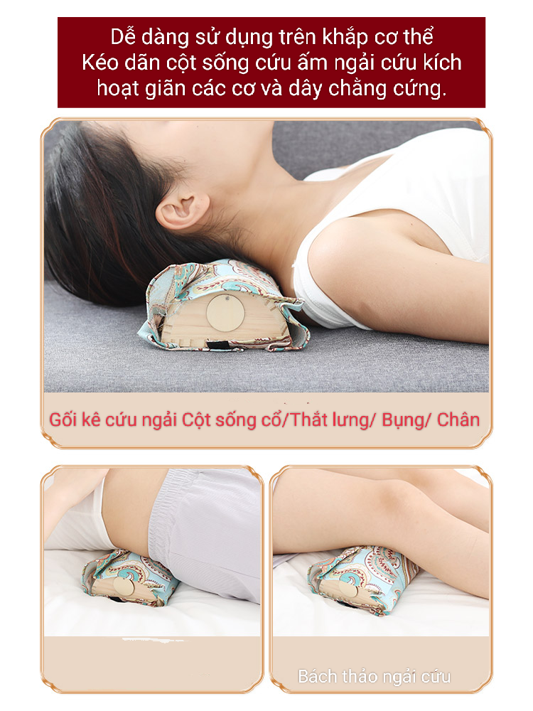 Gối kê cột sống cổ ngải cứu bằng gỗ. Gối gỗ cứu ngải nâng đỡ và chườm cứu ngải Bách Thảo ngải cứu