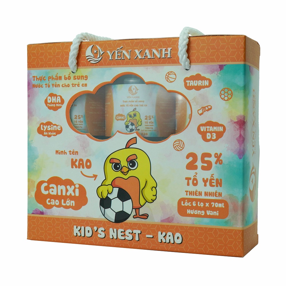 25% tổ yến - Thực phẩm bổ sung: Nước tổ yến chưng dành cho trẻ em Kid's nest - Kao hương vani - YẾN XANH - Lốc 6 lọ x 70ml