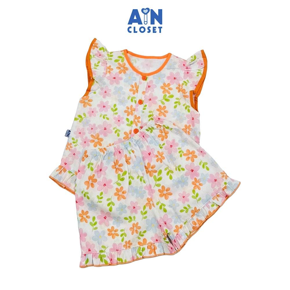 Bộ quần áo Ngắn bé gái hoạ tiết Hoa Sử Quân Tử Cam Cotton - AICDBGGXNO2F - AIN Closet