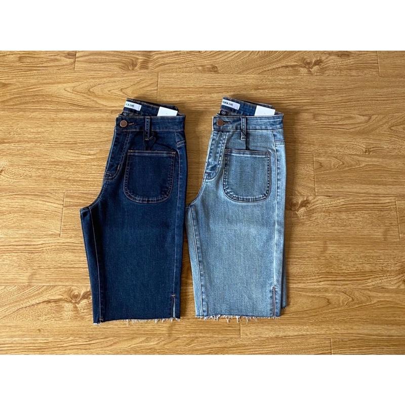 Quần Short Jean Ngố - Quần Jean Lửng Xuất Xịn Phối Túi Kiểu Vintage
