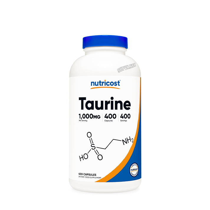Nutricost Taurine Powder (250 Grams - 125 Servings) và (1000mg - 400 viên) Bột phục hồi cơ bắp, tăng sức mạnh, sức bền
