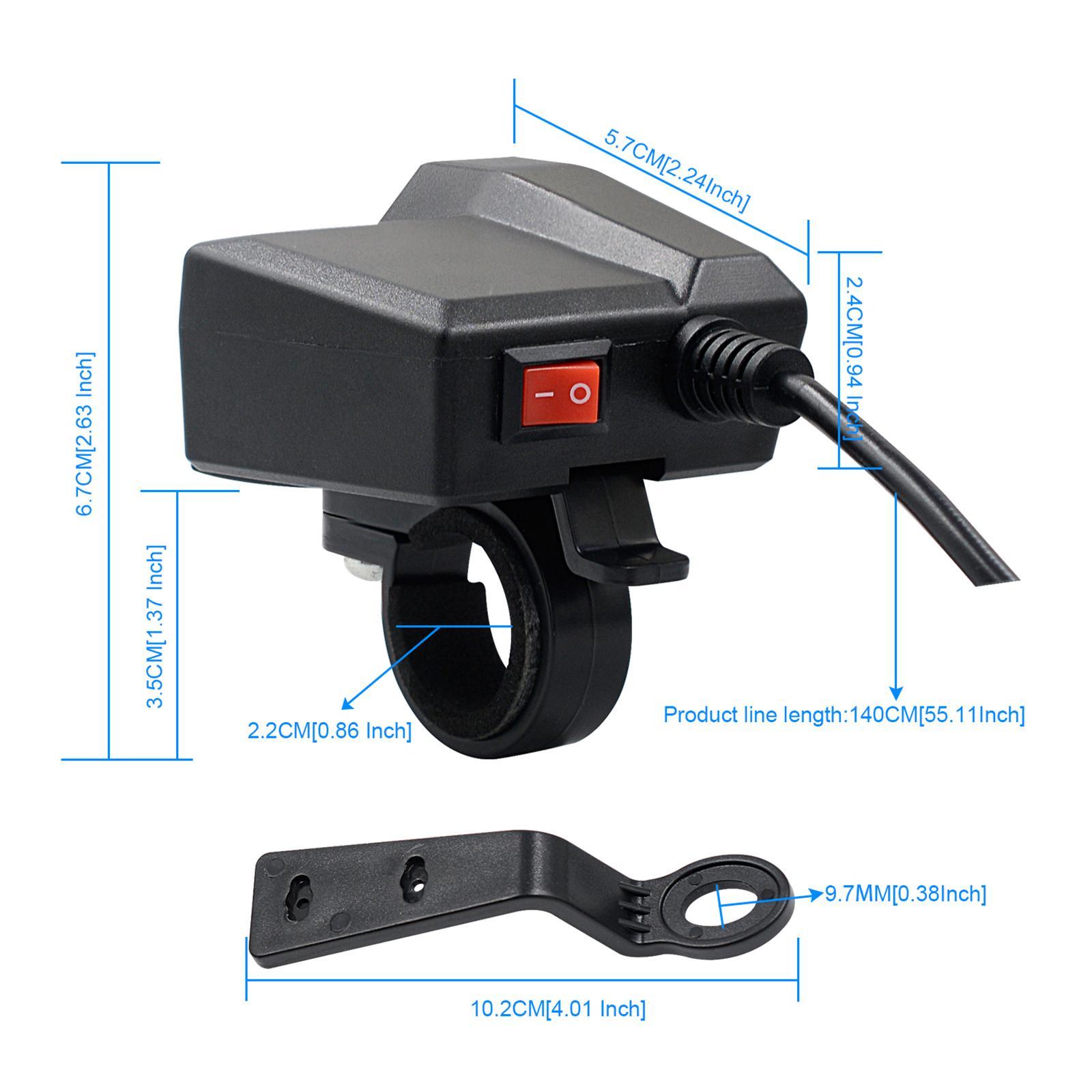 Motorcycle USB Charger Handlebar or Rear View Mirror Mounting Power Adapter