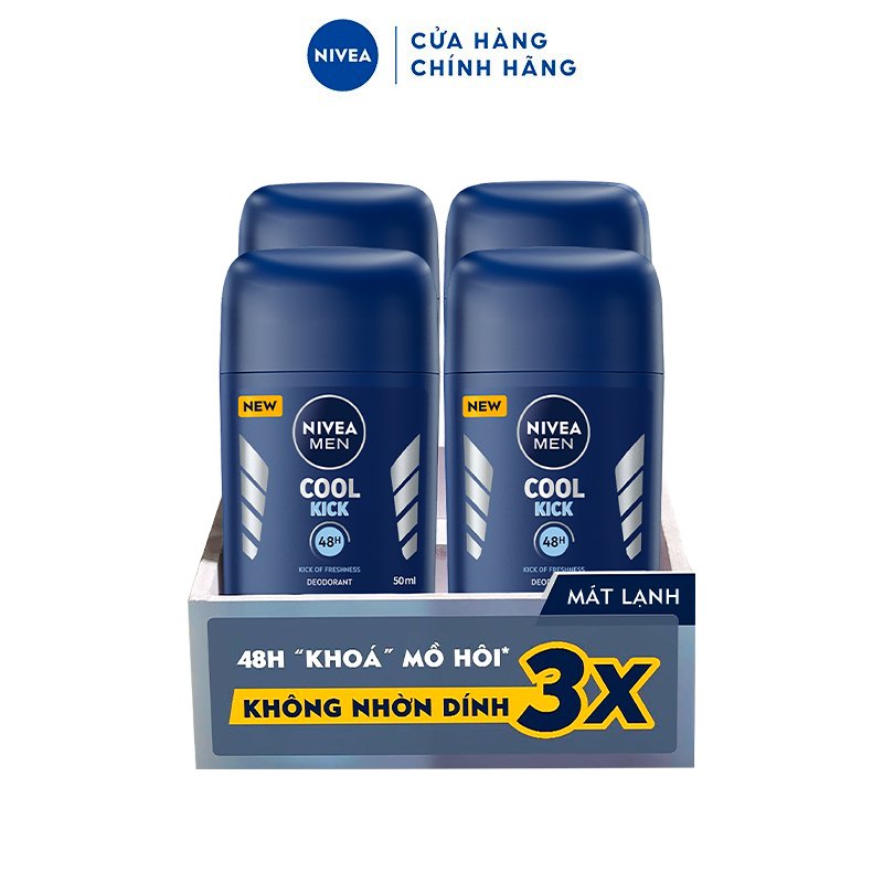 Bộ 4 Sáp Khử Mùi NIVEA MEN Cool Kick Mát Lạnh (50 ml) - 83139