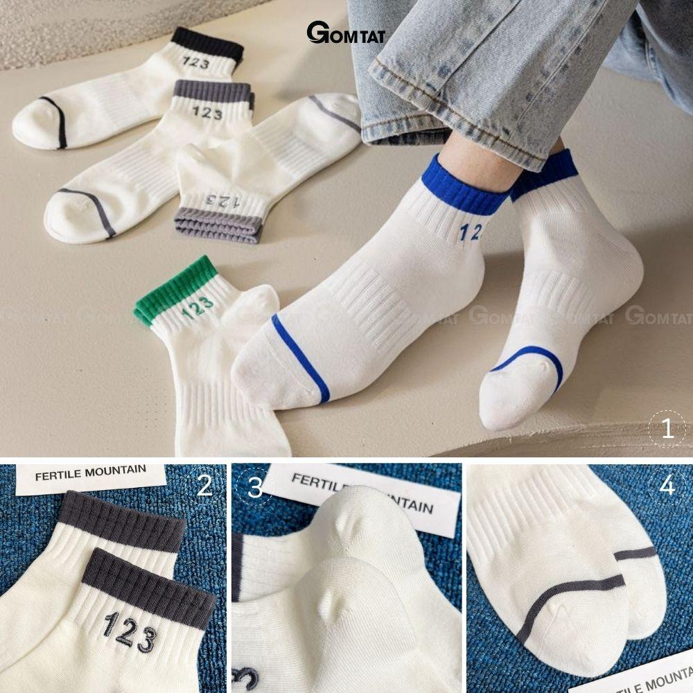 Tất nam cổ ngắn cao cấp mẫu chữ số 123, vớ nam cổ thấp chất liệu cotton mềm mại thoáng mát - NGAN123-PO-3018-1DOI