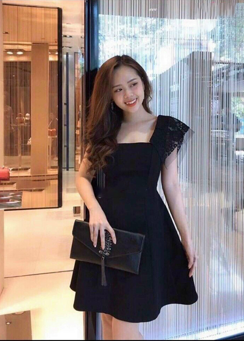 Đầm Xòe Thun Umi Cổ Vuông Tay Phối Ren Cao Cấp