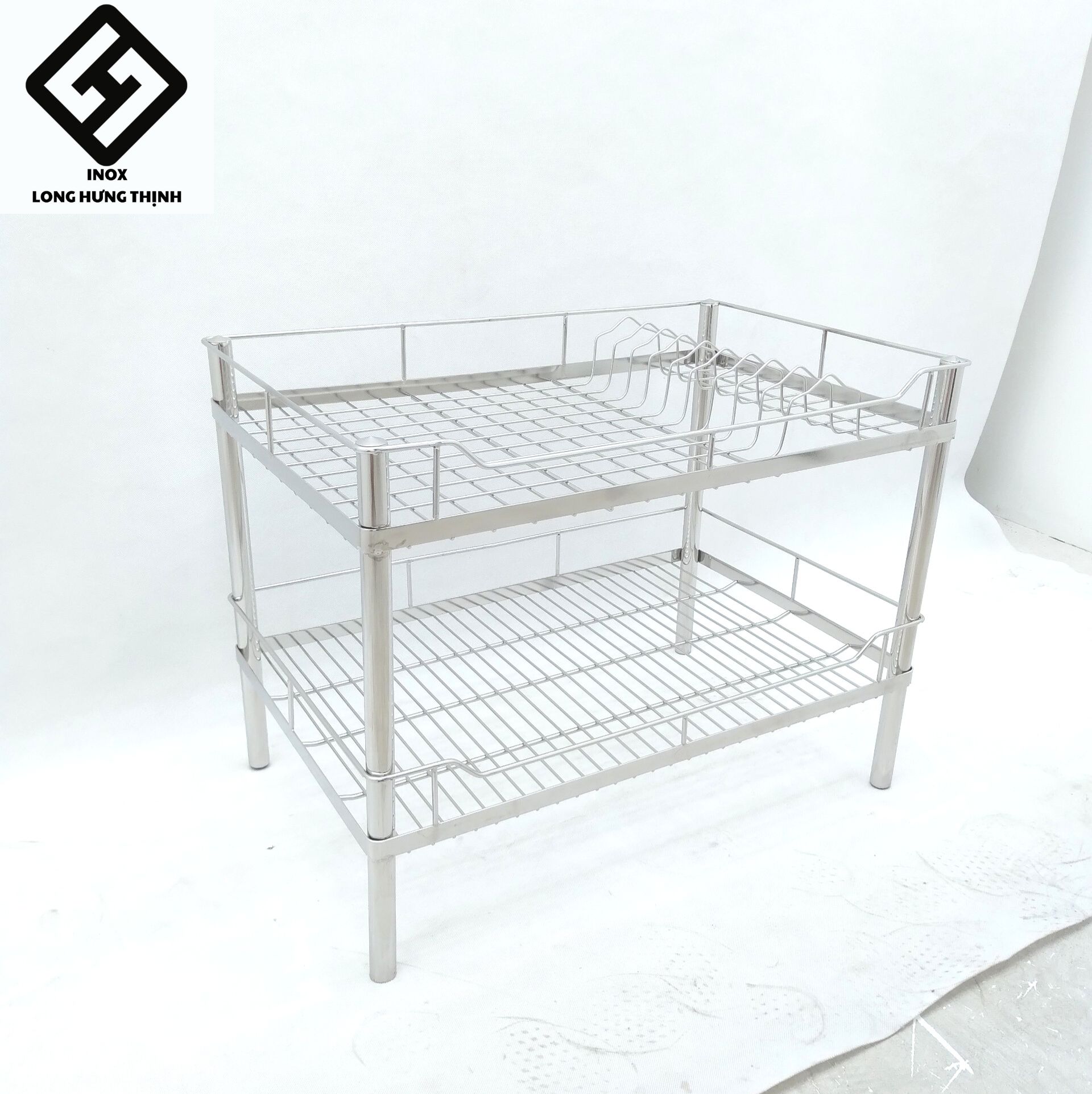 Kệ chén bát 100% INOX 304 cao cấp 2 tầng 38x60x46 cm , dụng cụ nhà bếp tiện lợi, kệ bếp Inox đa năng úp bát phòng bếp
