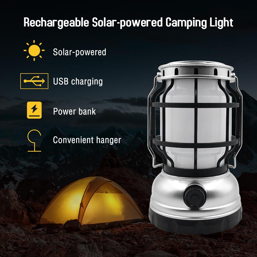Đèn lồng cắm trại năng lượng mặt trời USB có thể sạc lại, cầm tay cắm trại câu cá đi bộ ban đêm