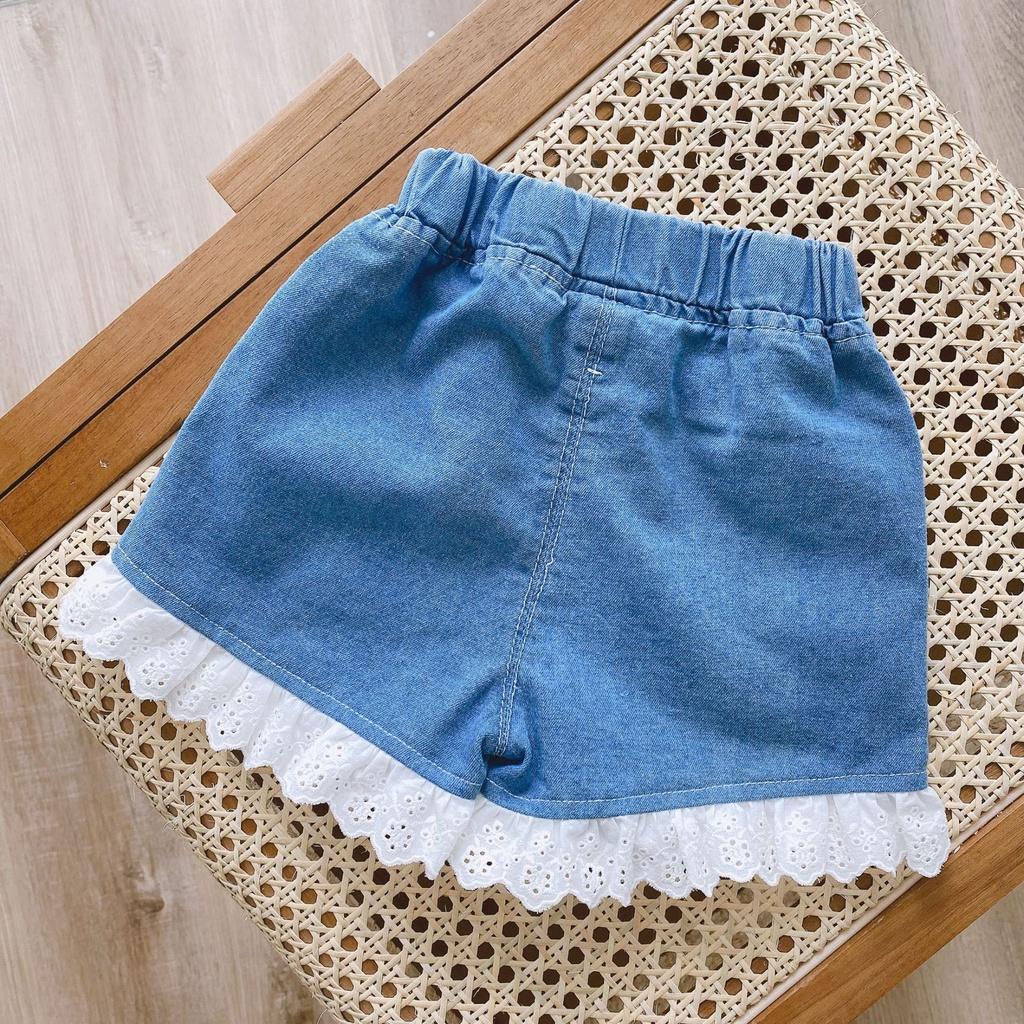 Quần bò cho bé gái phối ren ,quần jeans bé gái dáng ngắn