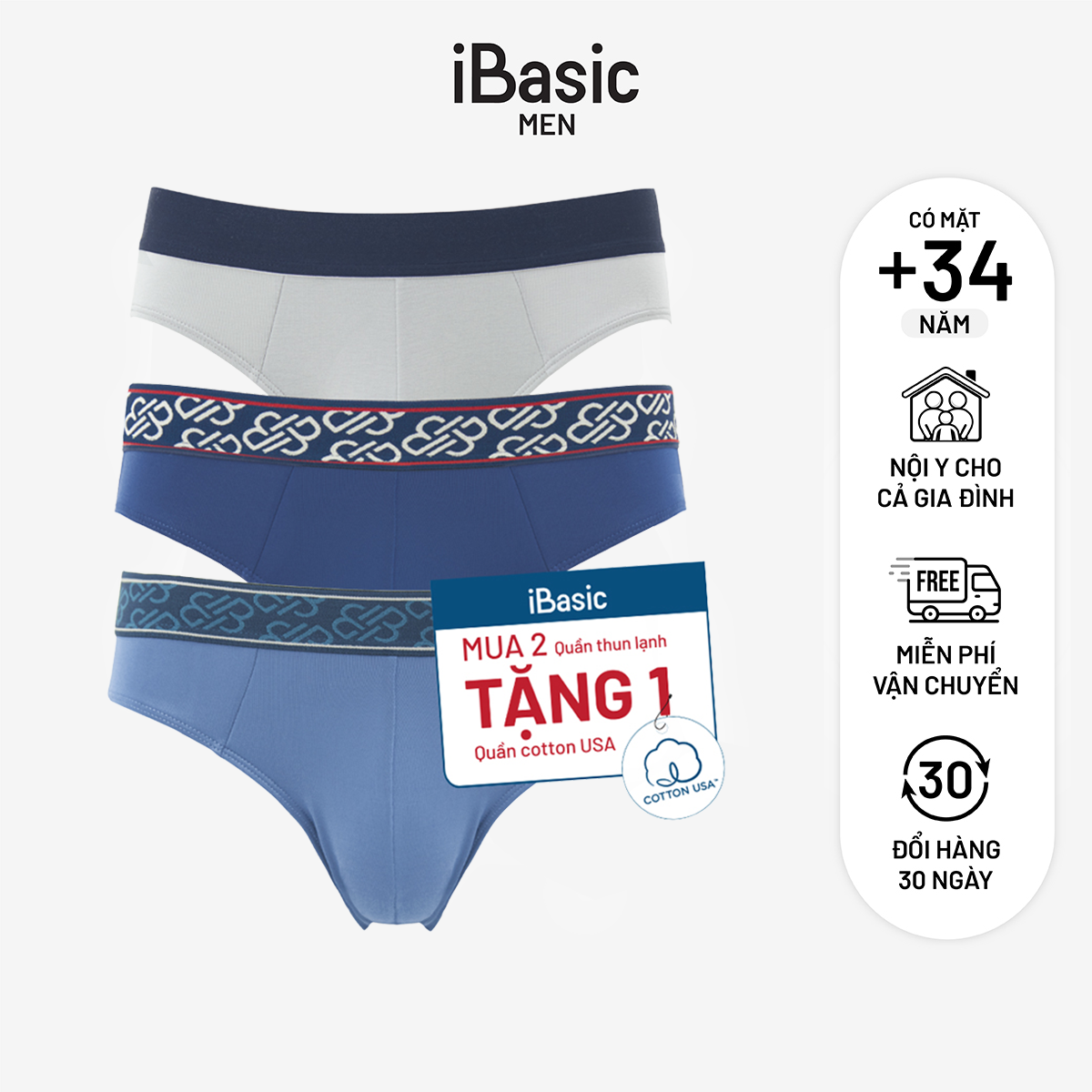 Combo 2 quần lót nam brief poly tặng 1 quần lót nam cotton USA iBasic PA3PANM119