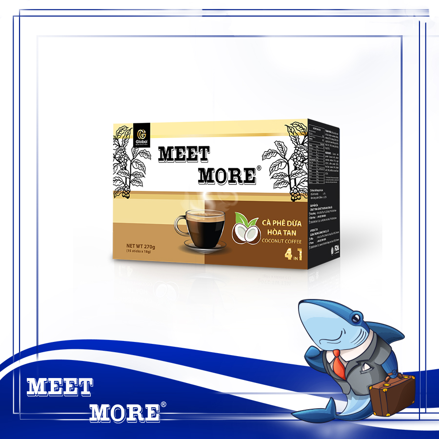 Cà Phê Dừa Hòa Tan 4in1 Meet More - Hộp 15 Gói