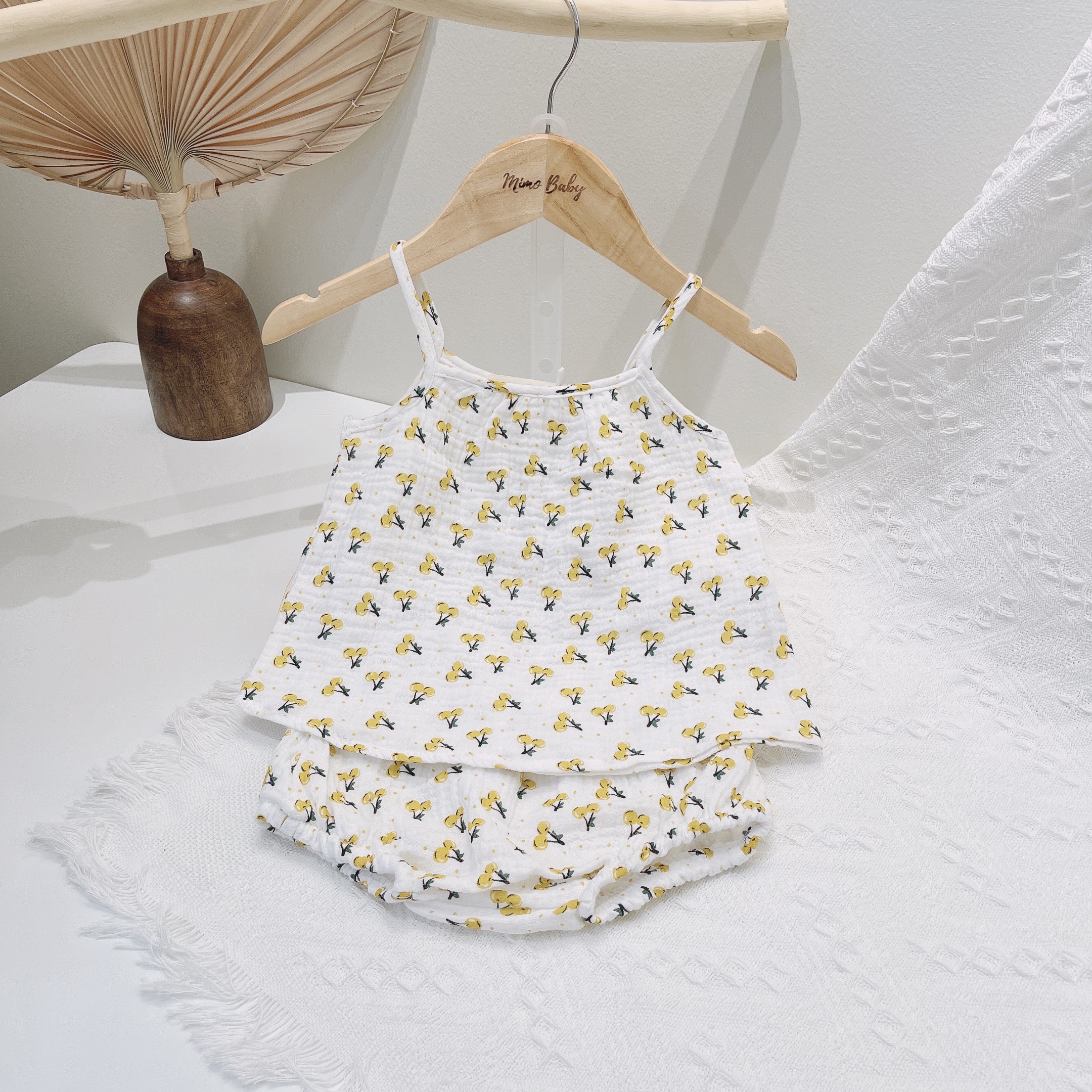 Bộ xô muslin 2 dây đáng yêu Mimo Baby cho bé QA25