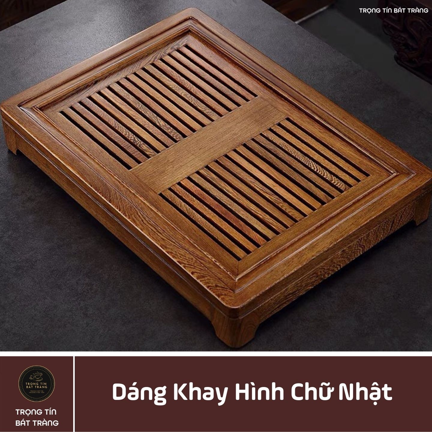 KT 31 Khay Trà Tre Cao Cấp Chữ Nhật Kích Thước 47.5*34*7.5