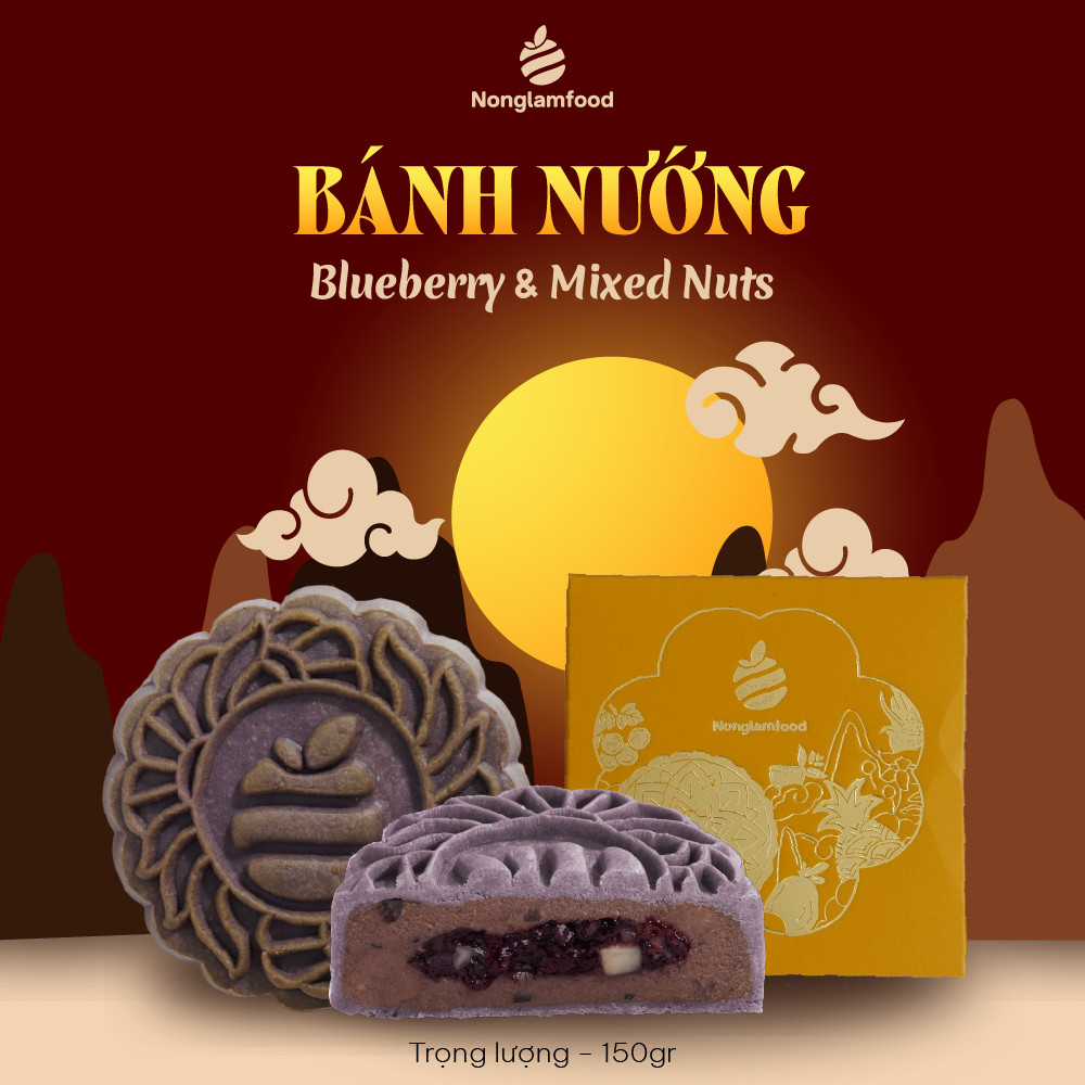 Bánh trung thu ăn kiêng, ít ngọt Imperial Blueberry &amp; Hạt (1 trứng muối) Nonglamfood 150g | Quà tặng healthy ý nghĩa