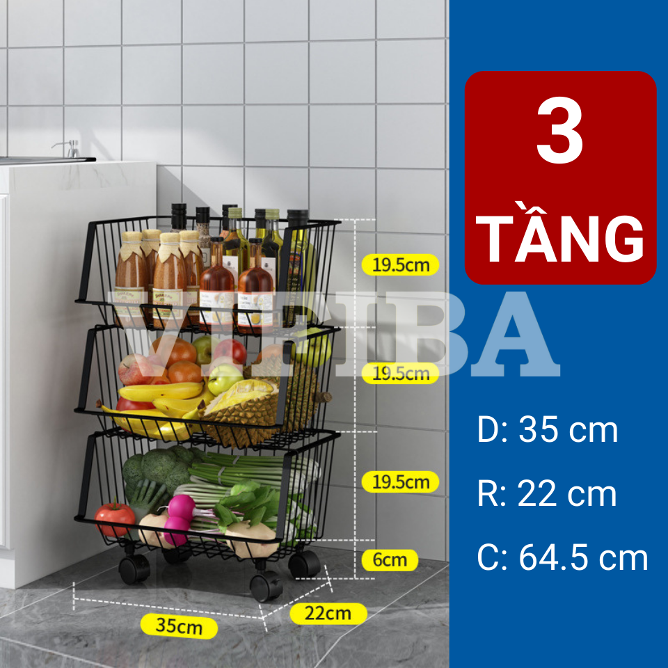 Kệ Rổ Nhà Bếp Đa Năng Chính Hãng VIFIBA Có Bánh Xe, Kệ Nhà Bếp Đựng Rau Củ Đồ Dùng Nhà Bếp Thép Carbon Chống Gỉ Sét Siêu Bền