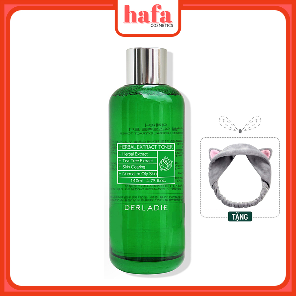 Nước Hoa Hồng Tràm Trà Giảm Mụn Derladie Herbal Extract Toner 140ml + Tặng Kèm 1 Băng Đô Tai Mèo (Màu Ngẫu Nhiên)