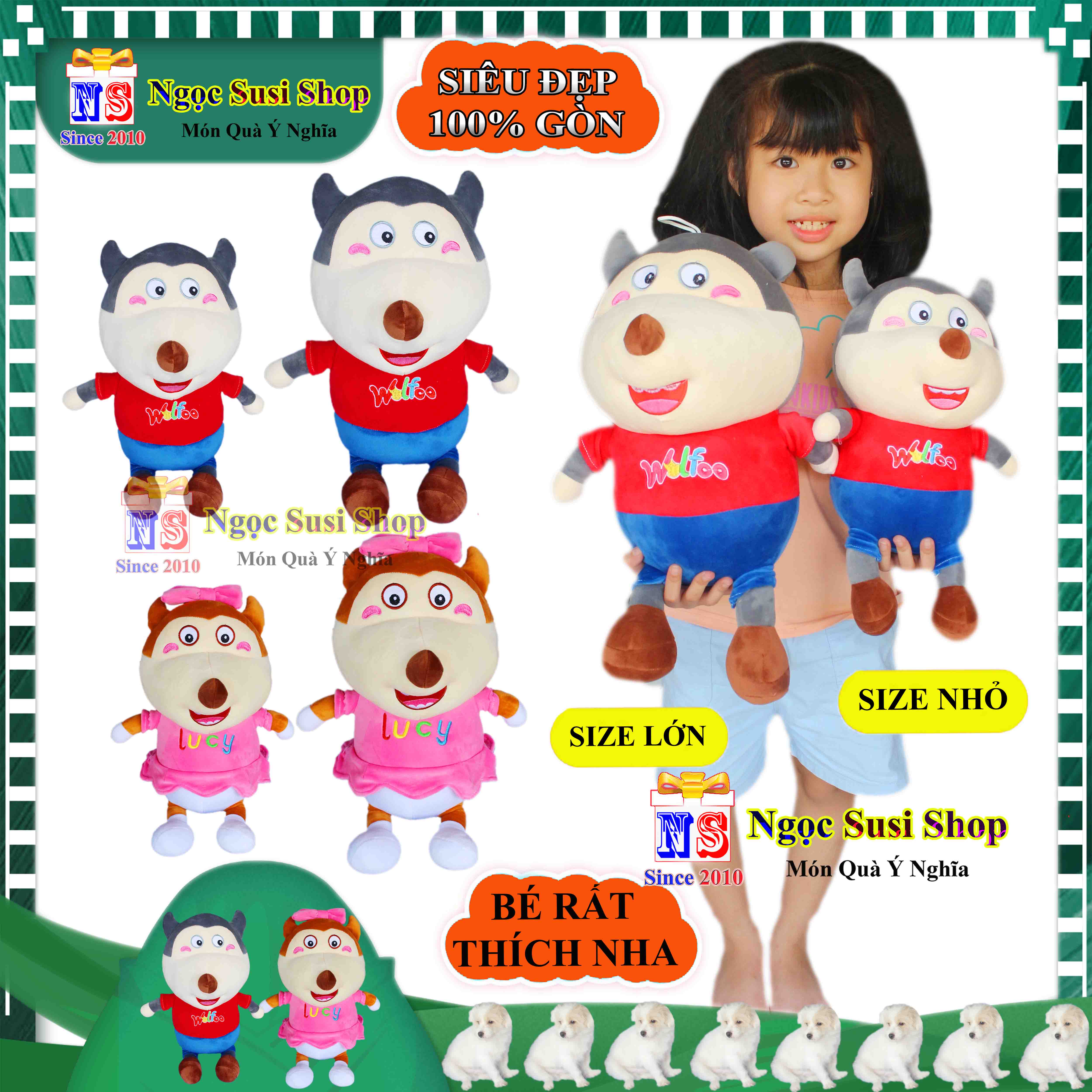GẤU BÔNG CHÓ SÓI WOLFOO &amp; LUCY SIÊU CƯNG CHO BÉ YÊU - THÚ NHỒI BÔNG CHÓ SÓI RẤT ĐẸP