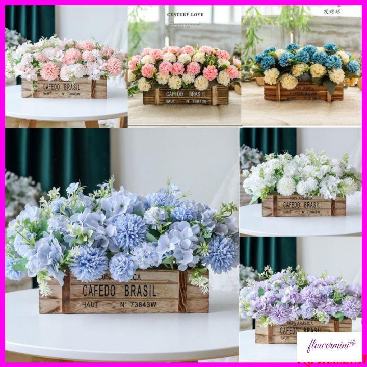 Hoa lụa, giỏ hoa bồ công anh mix cẩm tú cầu màu cực tây decor kệ tủ, phòng khách, văn phòng làm việc GH-12