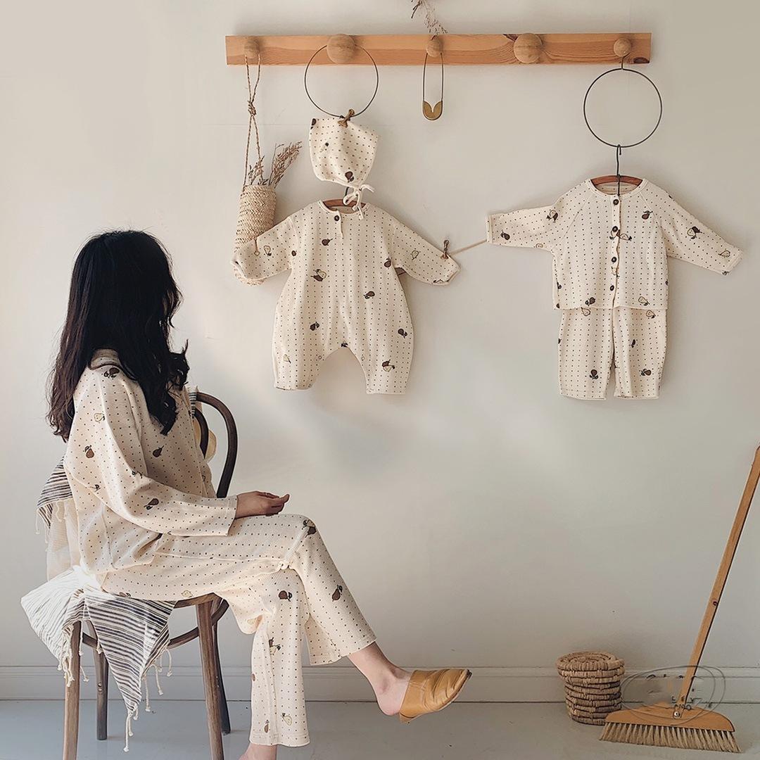 MILANCEL 2021 Mùa Xuân Mới Bộ Đồ Ngủ Lê In Hình Cho Bé Ngủ Mặc Bánh Rompers Có Nón Tập Đi Cho Bé Giấc Ngủ Bộ Trong Nhà Quần Áo