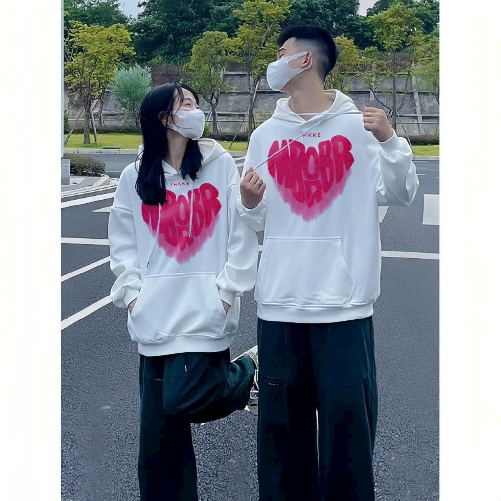 Áo khoác hoodie nỉ unisex mặc đôi kiểu trơn in nỗi TRÁI TIM form rộng mũ to hot trend 2024, áo hoodie cặp chống nắng phong cách hàn quốc