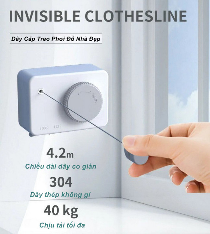 Dây Cáp Treo Phơi Đồ Nhà Đẹp Invisible Clothesline - Home and Garden