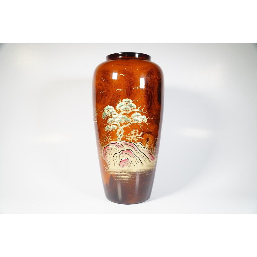Bình hoa gỗ lớn vẽ cảnh chùa nổi lá lan mỹ nghệ cao cấp - Cao 30cm