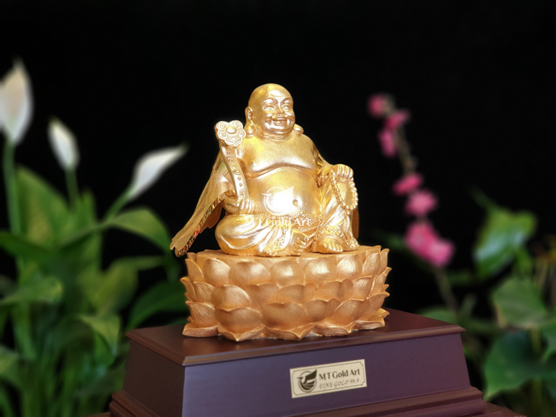 Tượng phật di lặc dát vàng 24k MT Gold Art- Hàng chính hãng, trang trí nhà cửa, phòng làm việc, quà tặng sếp, đối tác, khách hàng, tân gia, khai trương