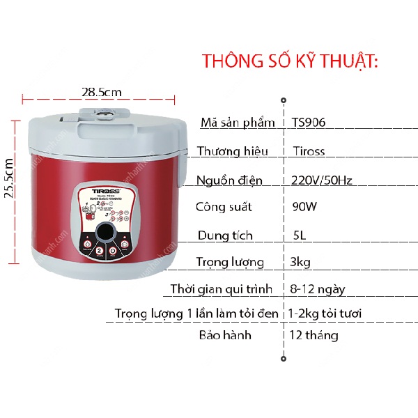 Máy Làm Tỏi Đen Tiross TS906 - Màu Mận Chín - Hàng Chính Hãng