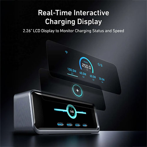 Bộ sạc nhanh Anker GaNPrime Smart Ultra-Powerful Desktop Charging Station 250W 2USB 4Type-C A2345 - Hàng chính hãng