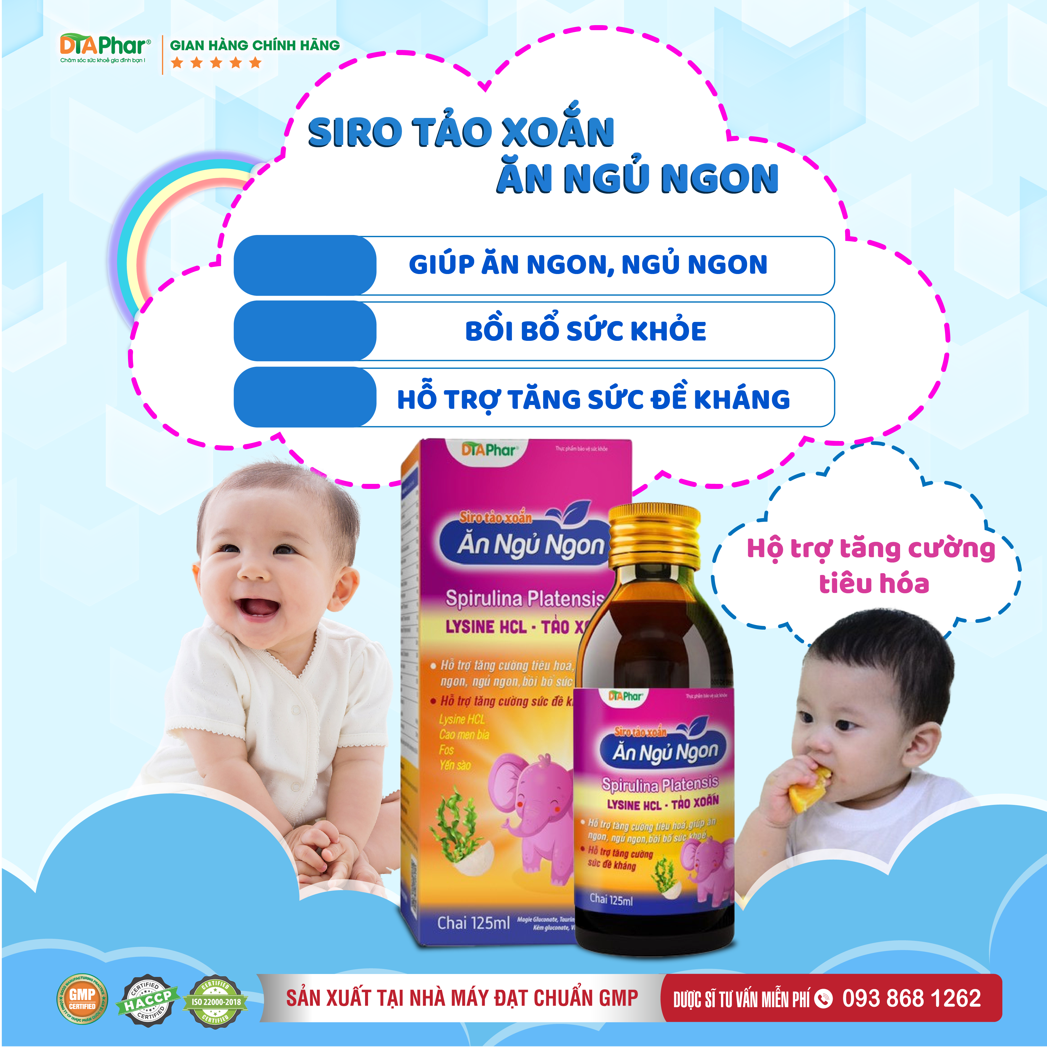 Siro uống Ăn Ngủ Ngon MỚI Hỗ trợ tăng cường tiêu hoá ăn ngon ngủ ngon bồi bổ sức khoẻ tăng sức đề kháng Chai 125ml Tâm An Pharma