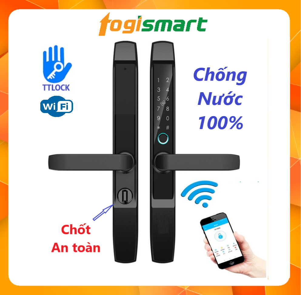 Khóa cửa vân tay chống nước, App Tiếng Việt 100%, Wifi (tùy chọn), cửa nhôm Xingfa, gỗ, sắt...TOGI T8