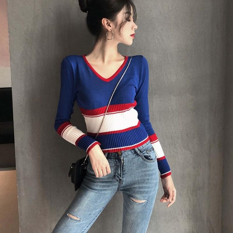 Áo len nữ tay dài cổ chữ V thời trang Hàn Quốc
