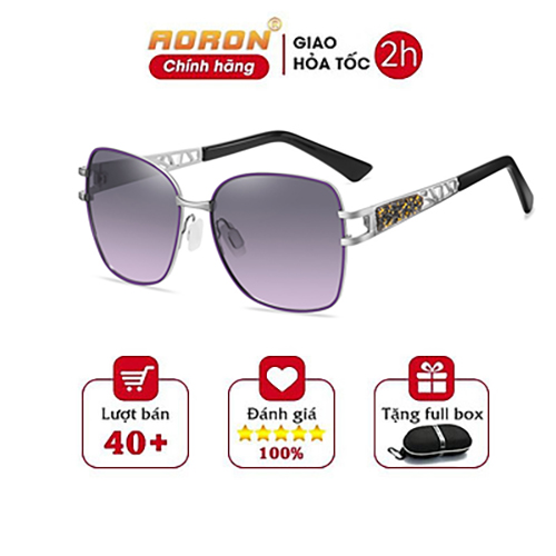 Mắt Kính Nữ, Kính Mát Nữ Gọng Vuông, Kính Chống Tia Uv Chất Liệu Hợp Kim Cao Cấp Ak046 - Aoron - Gọng Bạc Mắt Xám Đen